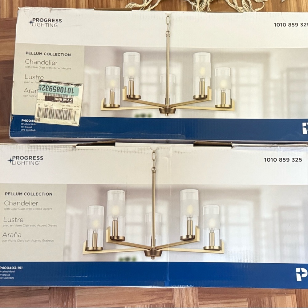 New:Progress Lighting: Pellum Collection 25 in. 5-Light Brushed Gold Chandelier